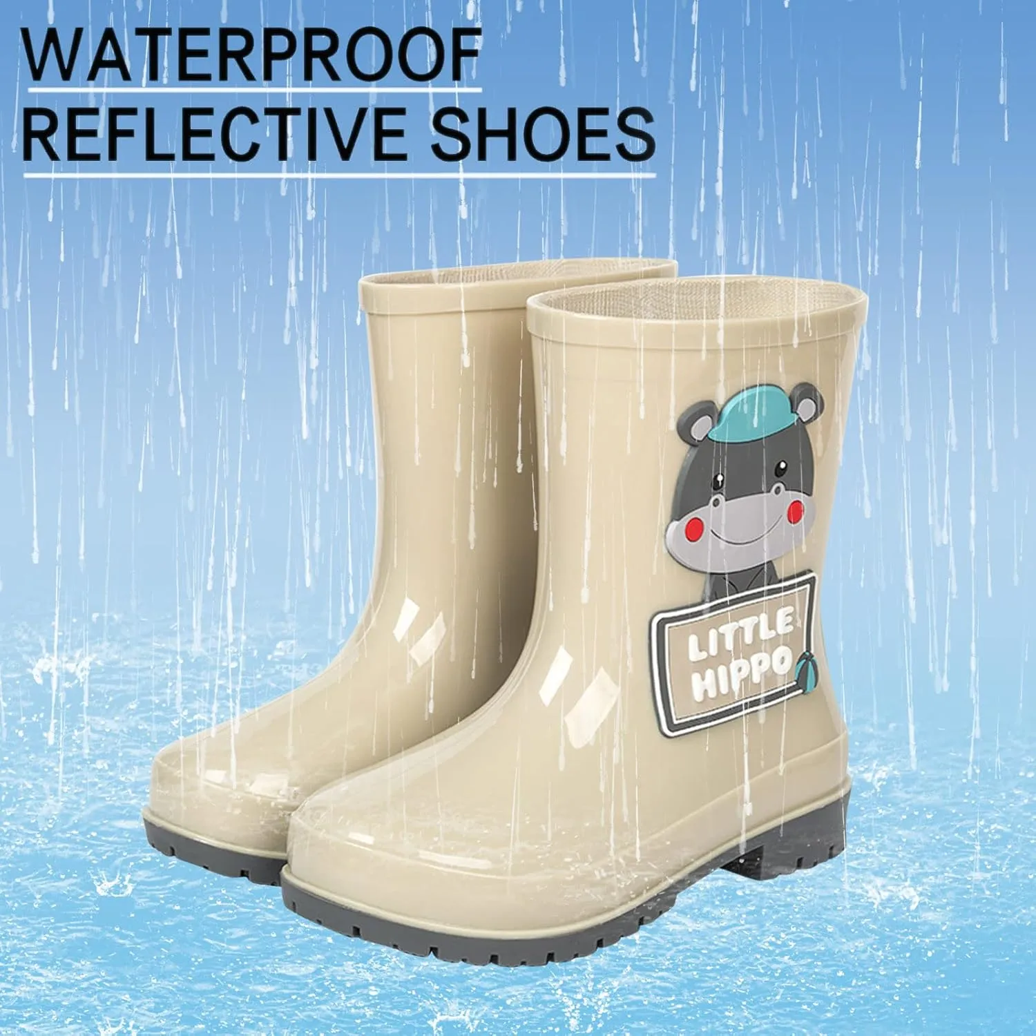 Kids Rain Boots For Girls Boys Toddler Portable Waterproo𝐟 Rubber Cute Cartoo𝐧 Bear Printed Rain Boots Toddler