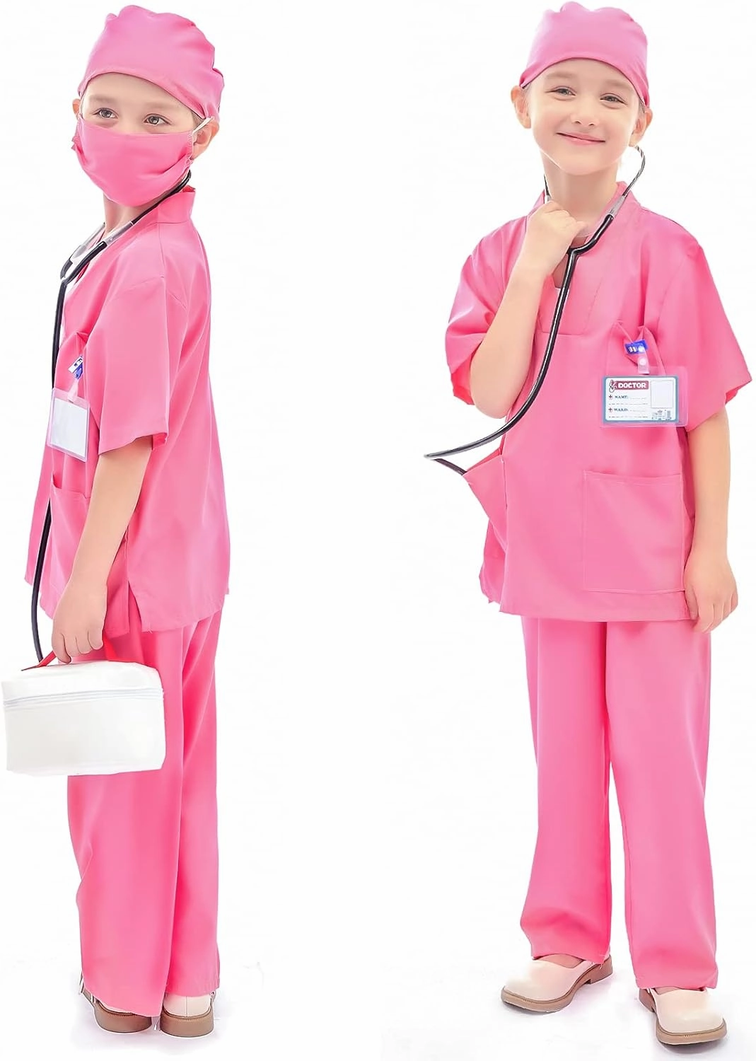 Kids Doctor Costume Pretend Play Kit with Lab Coat Carrying Bag Accessories Halloween Doctor Dress up for Boys Girls
