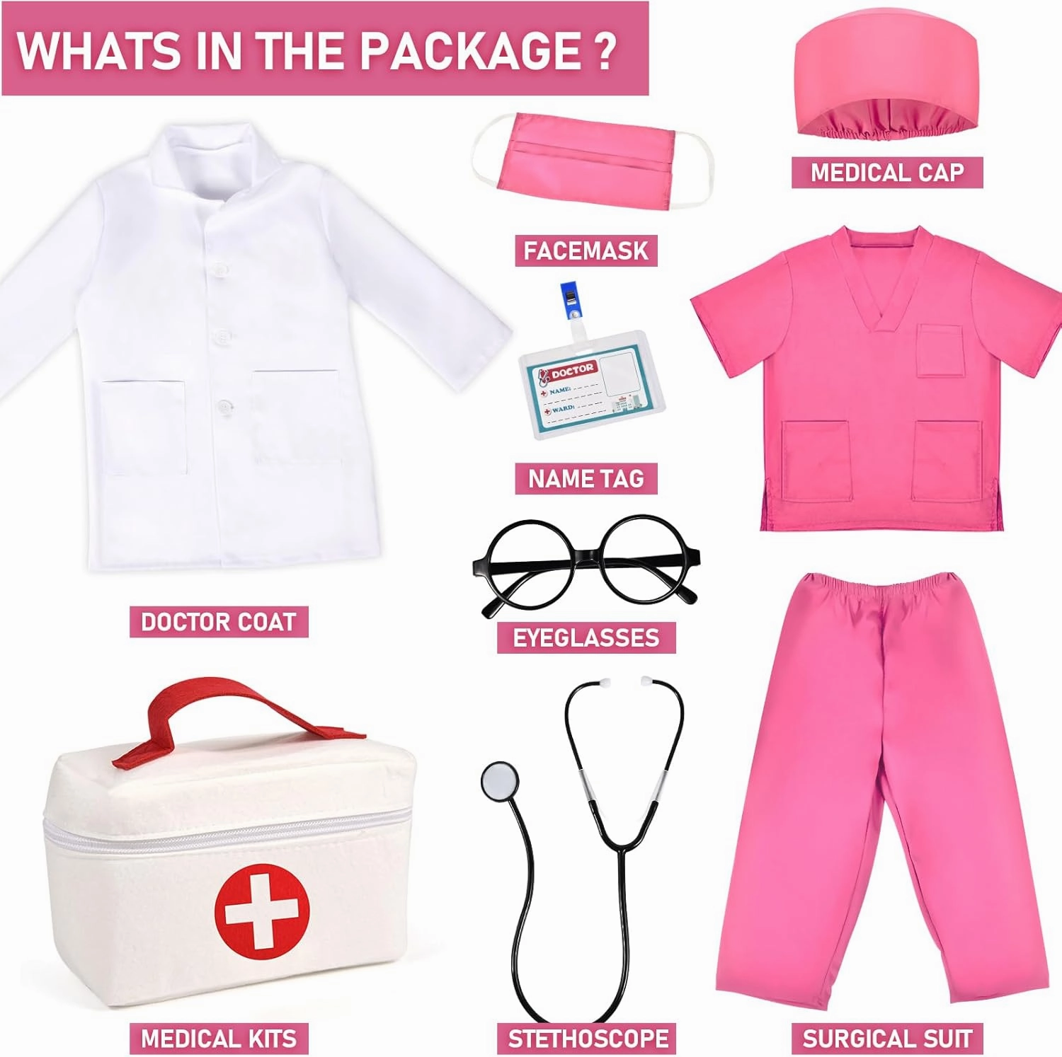 Kids Doctor Costume Pretend Play Kit with Lab Coat Carrying Bag Accessories Halloween Doctor Dress up for Boys Girls