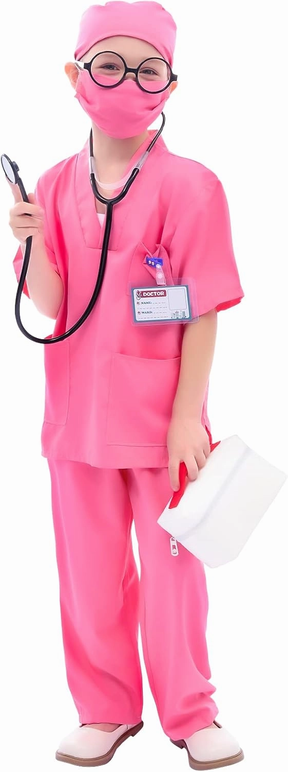 Kids Doctor Costume Pretend Play Kit with Lab Coat Carrying Bag Accessories Halloween Doctor Dress up for Boys Girls