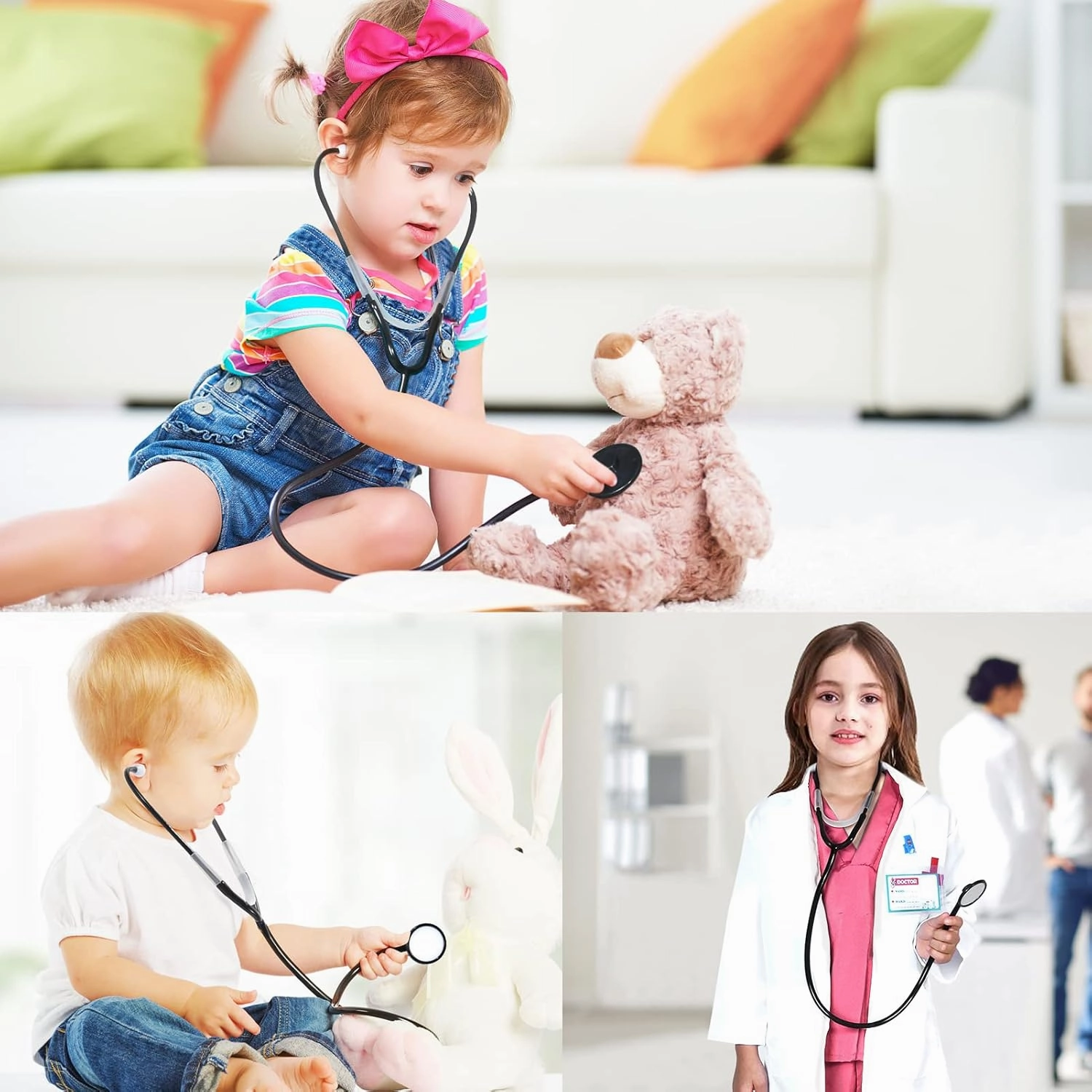 Kids Doctor Costume Pretend Play Kit with Lab Coat Carrying Bag Accessories Halloween Doctor Dress up for Boys Girls