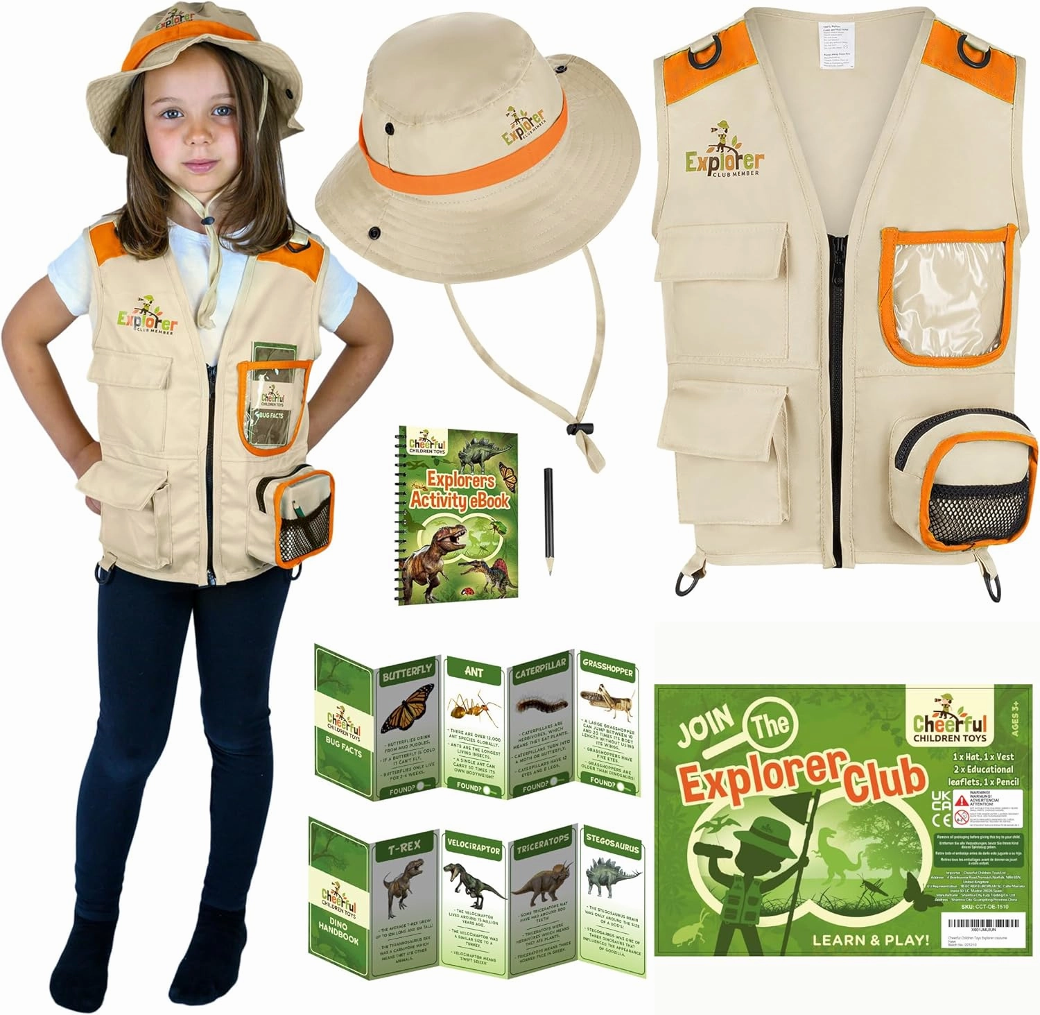 Kids Explorer Costume - Safari Vest and Hat - Boys & Girls Aged 3-7 - Role Play as Paleontologist or Zoo Keeper