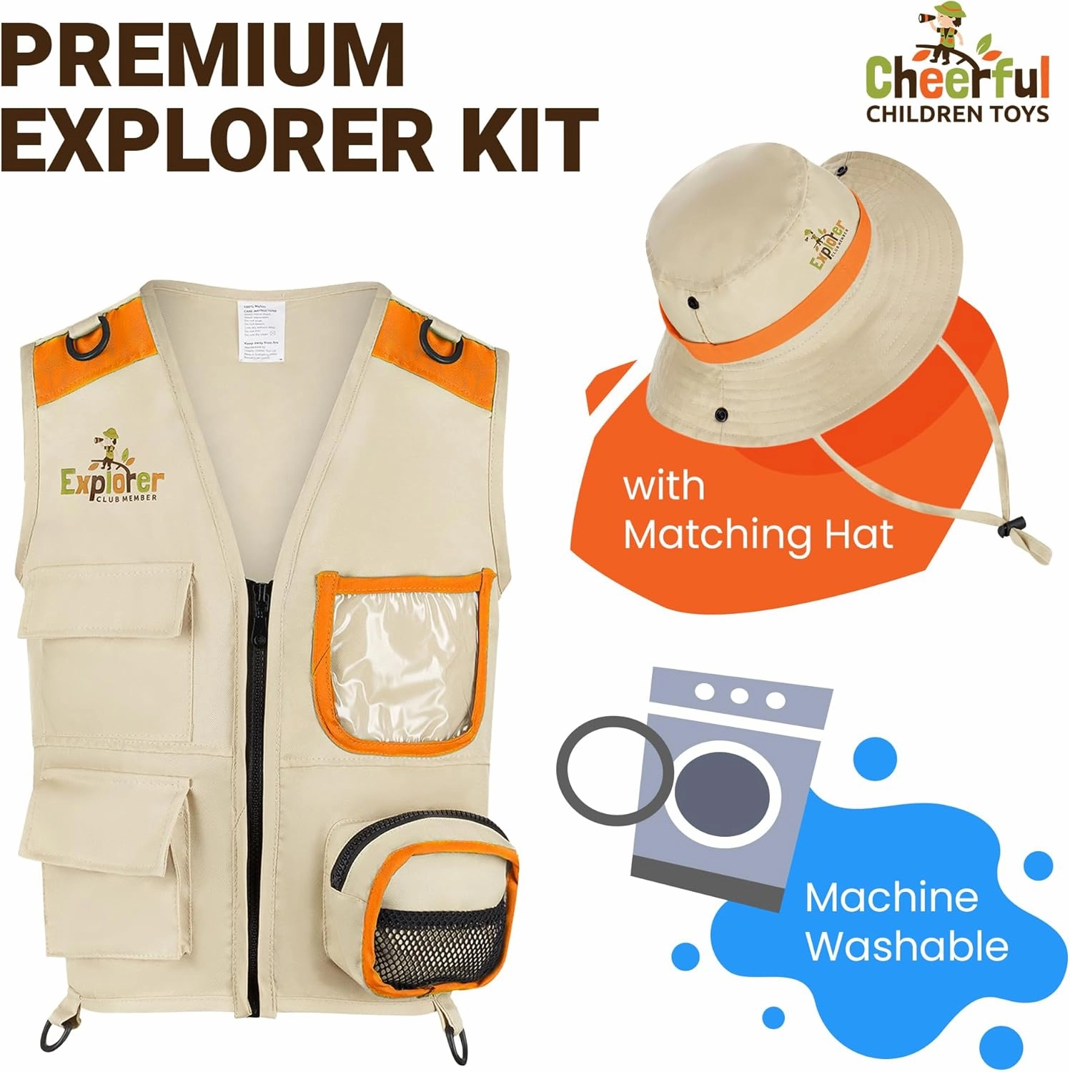 Kids Explorer Costume - Safari Vest and Hat - Boys & Girls Aged 3-7 - Role Play as Paleontologist or Zoo Keeper