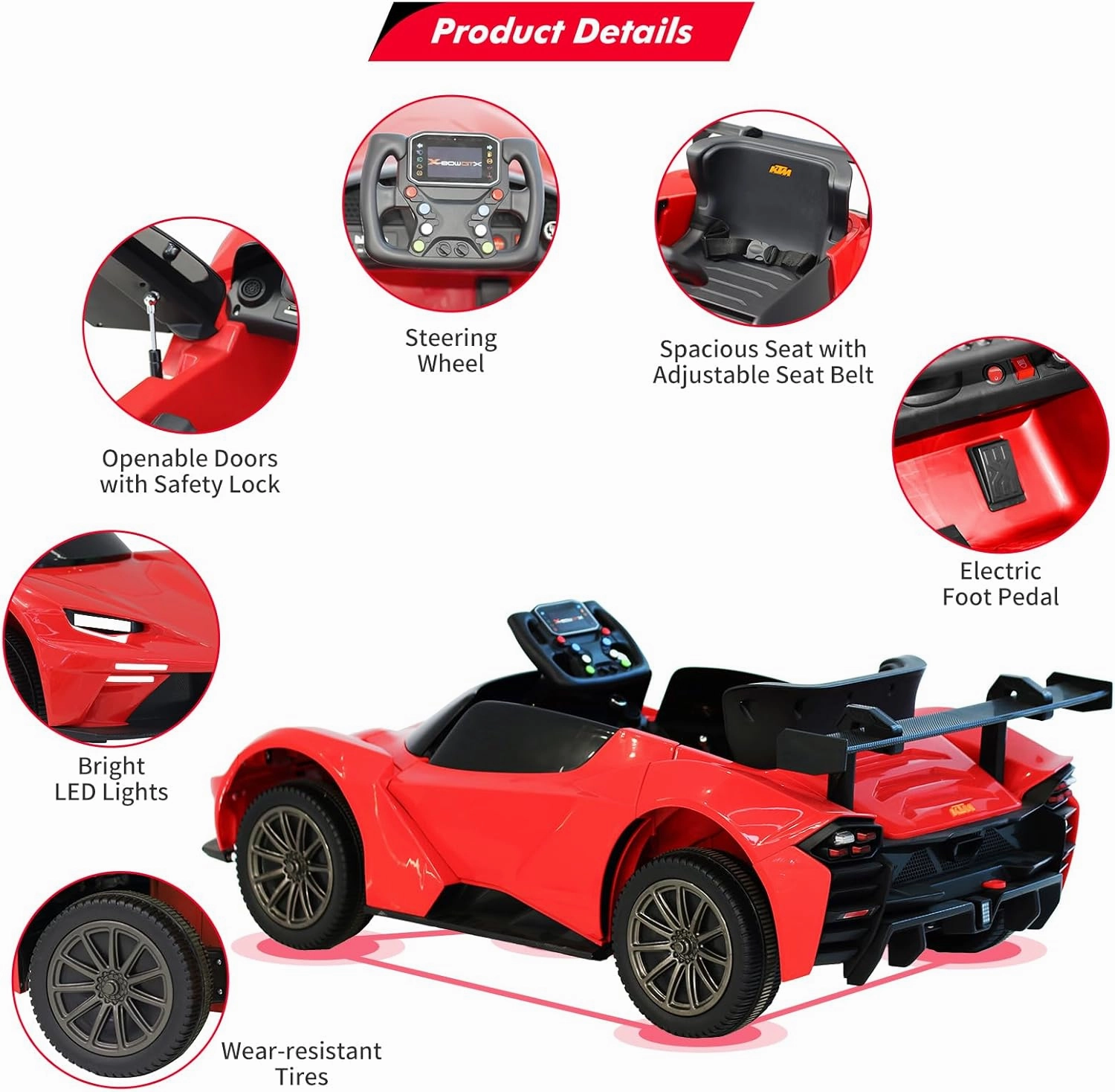 Kids Ride On Car, Licensed KTM 12V Electric Sports Car with Remote Control, Battery Powered Sports Car, Sound System, Scissor Doors, Seat Belt for Boys Girls