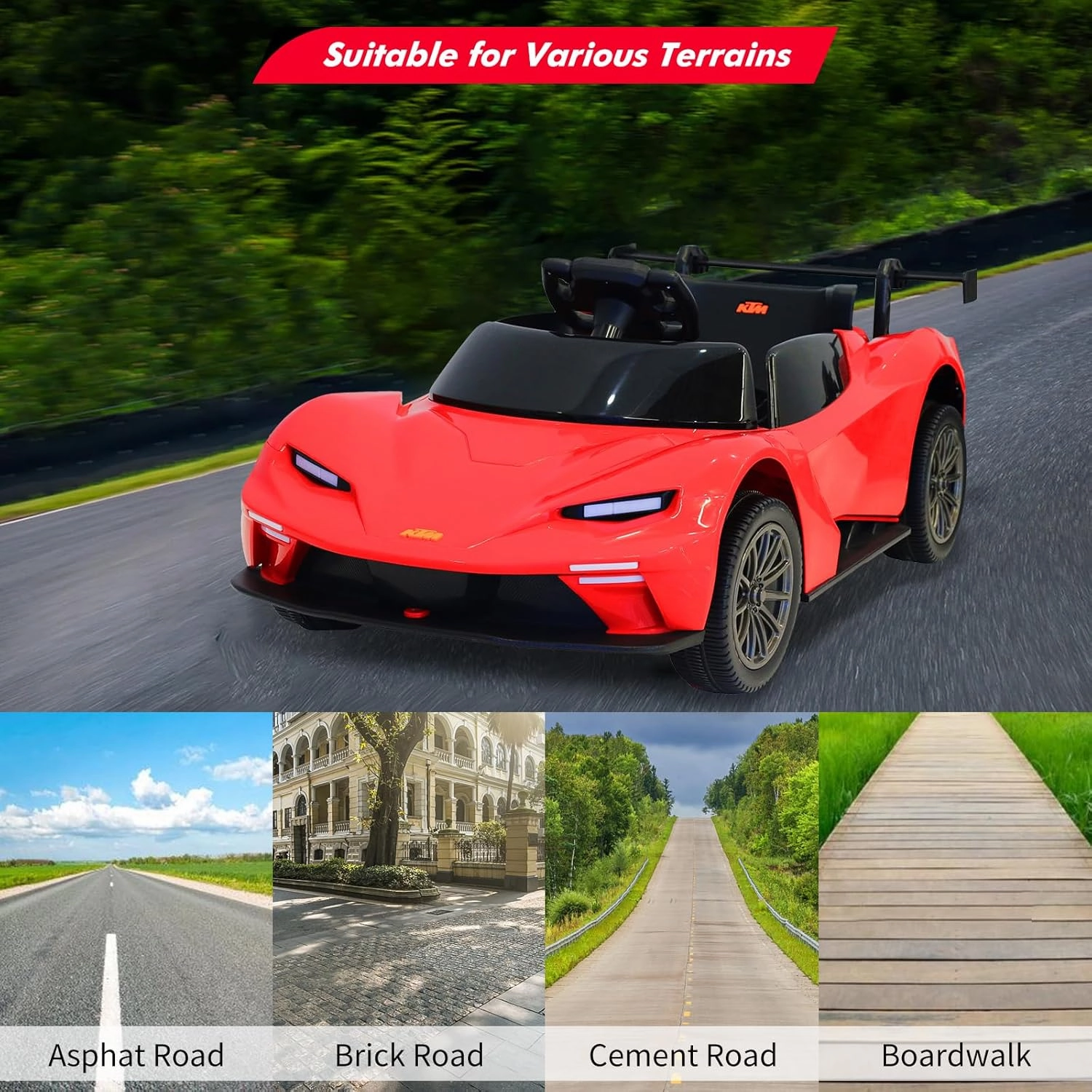Kids Ride On Car, Licensed KTM 12V Electric Sports Car with Remote Control, Battery Powered Sports Car, Sound System, Scissor Doors, Seat Belt for Boys Girls