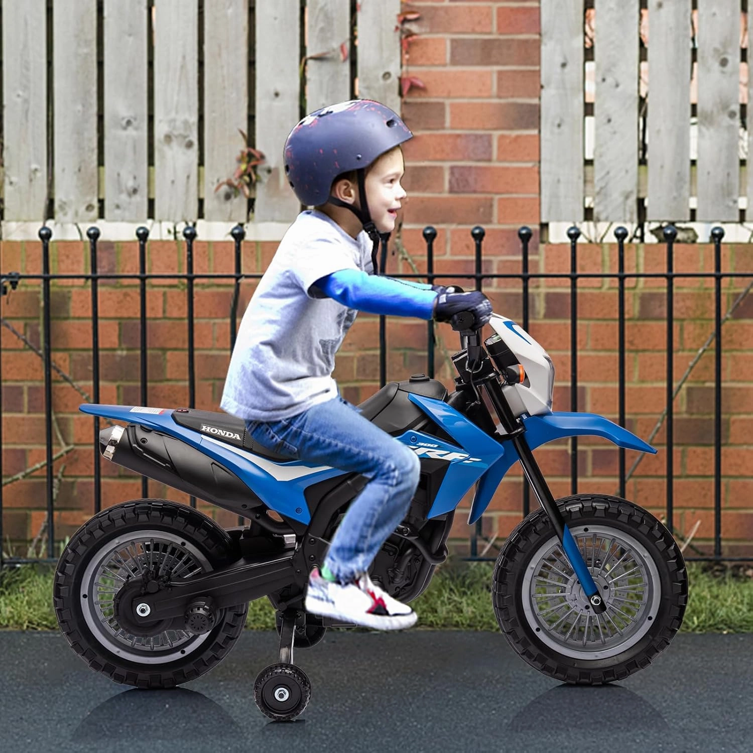 Kids Ride on Motorcycle, Electric Battery Powered Rechargeable Motorbike 6V Licensed Honda Kids Car, Detachable Training Wheels, Engine Sounds, Gift for Children, Blue