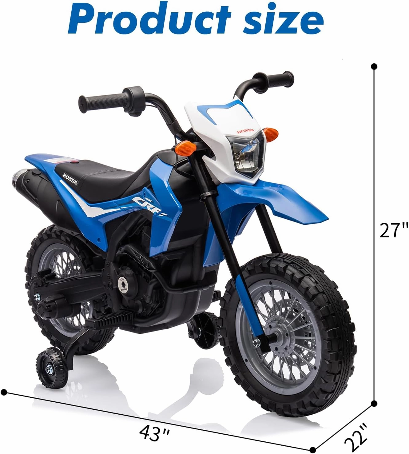 Kids Ride on Motorcycle, Electric Battery Powered Rechargeable Motorbike 6V Licensed Honda Kids Car, Detachable Training Wheels, Engine Sounds, Gift for Children, Blue
