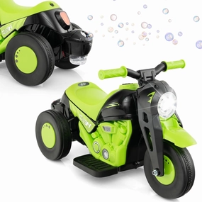 Kids Ride On Motorcycle with Bubble Maker, 6V Battery Powered Toddler Motorcycle with LED Light, Music, Foot Pedal, Forward/Backward, 3-Wheel Electric Motorcycle Gift for Boys & Girls (Green)