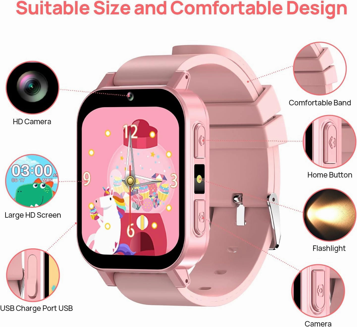 Kids Smart Watch Toys with 30 Games Alarm Camera Video Recorder Music Calculator Calendar Flashlight Stopwatch Pedometer Gift Toys for 3-12 Years Old Boys and Girls, Pink