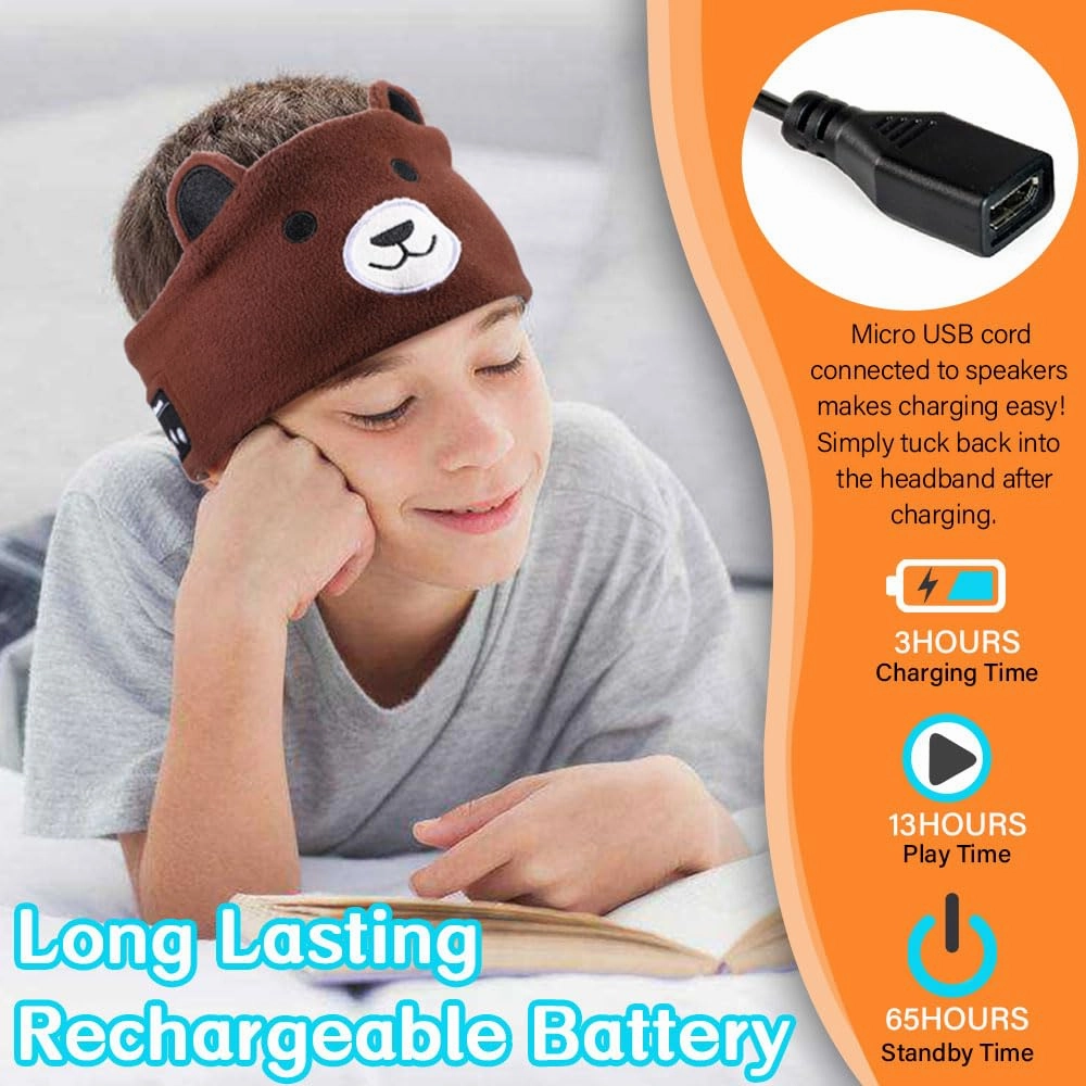 Kids Wireless Headphones, Over Ear Headphones for Children & Toddlers, with Thin Speakers & Super Soft Fleece Headband (Bear)