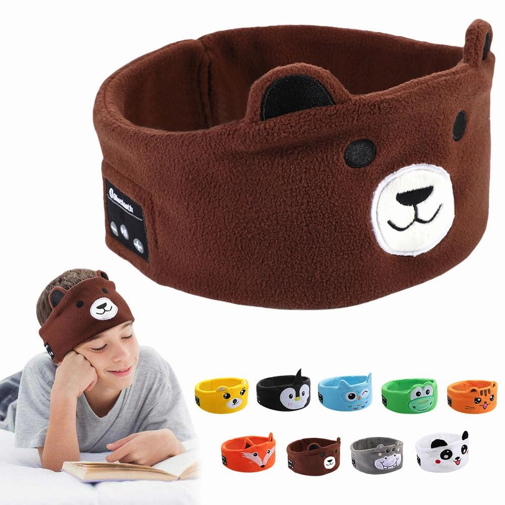 Kids Wireless Headphones, Over Ear Headphones for Children & Toddlers, with Thin Speakers & Super Soft Fleece Headband (Bear)