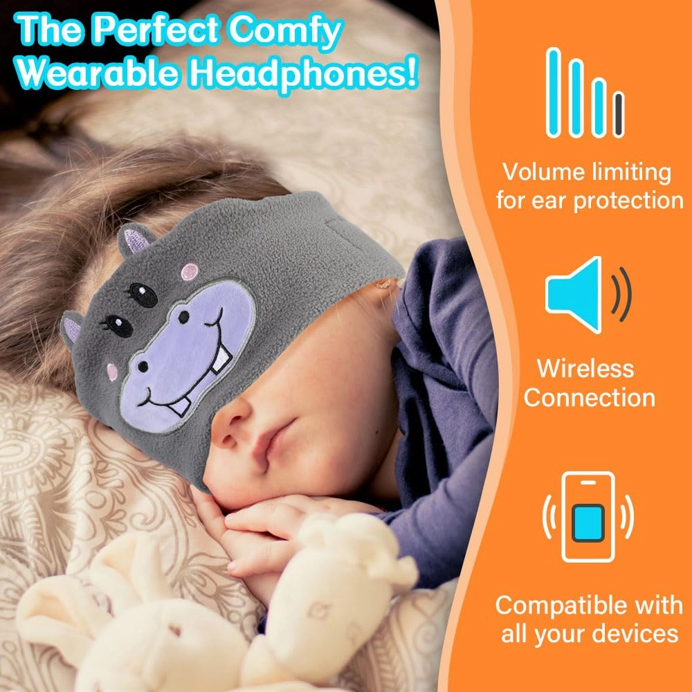 Kids Wireless Headphones, Over Ear Headphones for Children & Toddlers, with Thin Speakers & Super Soft Fleece Headband (Bear)