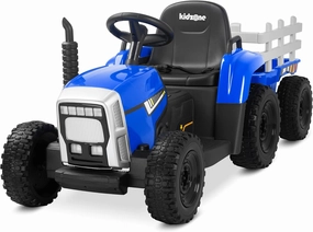 Kidzone 12V 7AH Premium Version with EVA Treaded Tires Dual 35W Motors Boost Power Torque Remote Control Powered Electric Tractor with Trailer Toddler Ride On Toy 3-Gear-Shift, 7-LED Lights, MP3