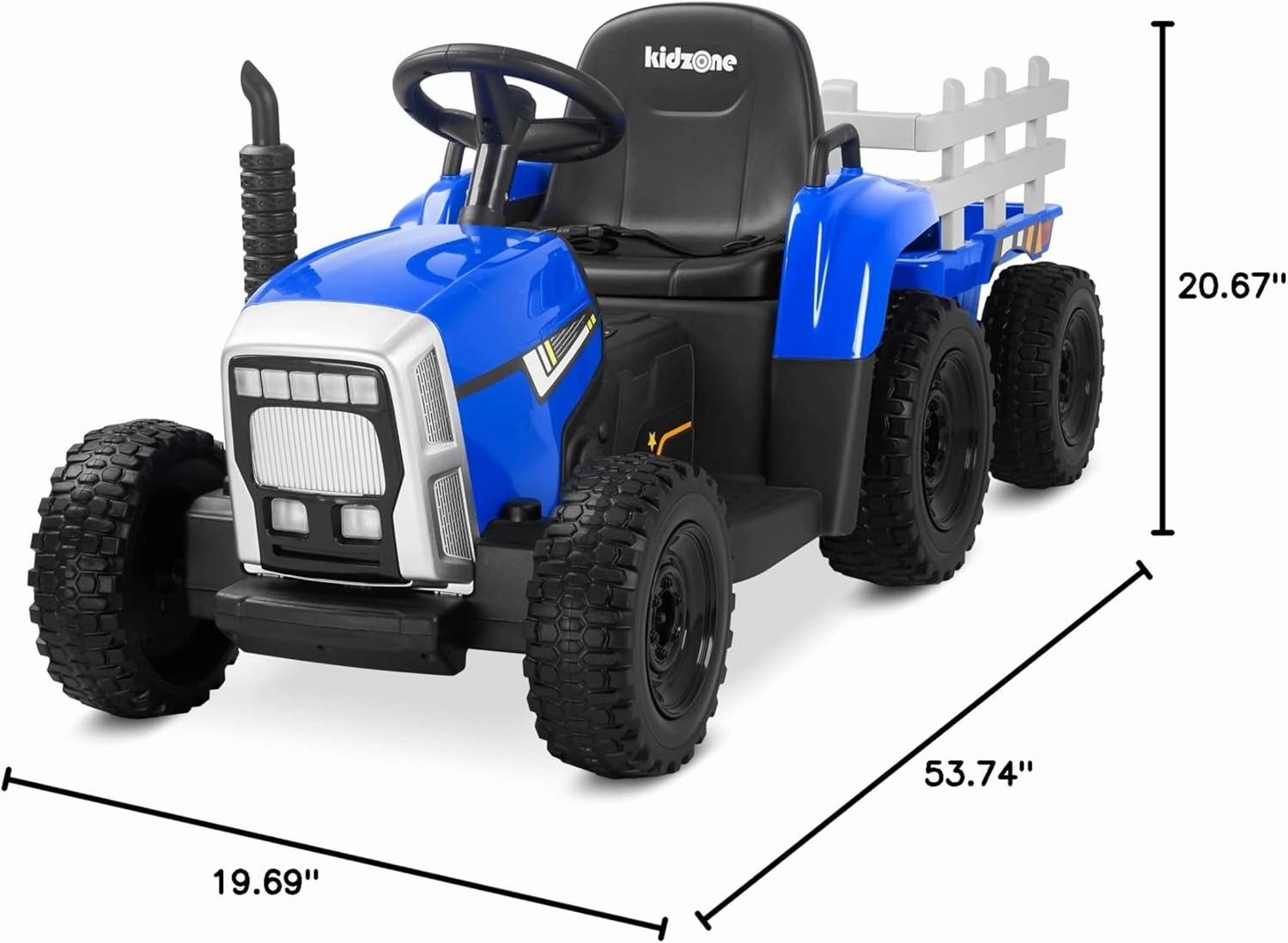 Kidzone 12V 7AH Premium Version with EVA Treaded Tires Dual 35W Motors Boost Power Torque Remote Control Powered Electric Tractor with Trailer Toddler Ride On Toy 3-Gear-Shift, 7-LED Lights, MP3