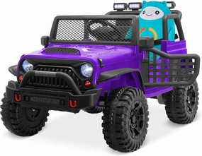 Kidzone 2-Seater 12V Kids Ride On Truck with VOVO Soft Plushie Electric Car w/Remote Control, 4-Wheeler Suspension, 3 Speeds, LED Lights, Personalize License Plate, MP3, Bluetooth, Radio - Purple