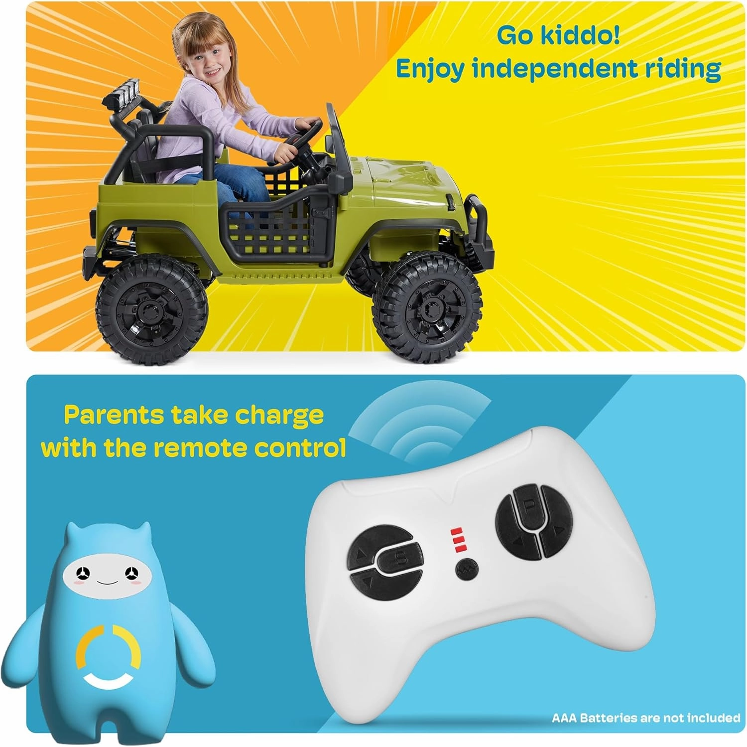 Kidzone Ride On Truck Car 12V 3.8 MPH Kids 2-Seater Electric Vehicles w/Personalize License Plate, 4-Wheeler Suspension, Parent Remote Control, MP3, 3 Speeds, LED Lights, Bluetooth, Radio - Sand