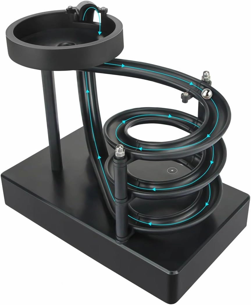 Kinetic Art Perpetual Motion Machine, Non-Stop Rolling Ball Fascinating Desk Toy, Newtons Science Physics Gadgets Stress Relief Cycle Device Creative Decor Gifts for Fun Education-Black