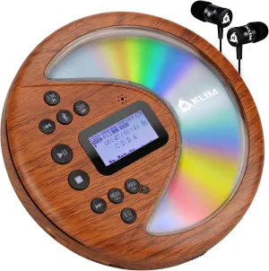 KLIM Discover Wood   Portable CD Player Walkman with Long-Lasting Battery   New   with Headphones   Radio FM   MP3 CD Player Portable   SD Card, FM Transmitter, Bluetooth   Ideal for Cars