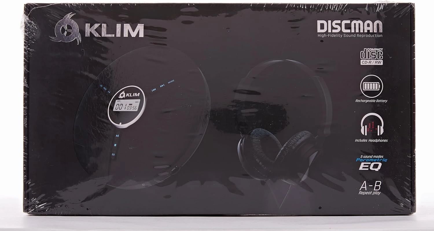 KLIM Discman Portable CD Player with Headphones, Built-in Battery - New - CD Players for Home, Car - Compatible w/SD Card, CD, CD-R, CD-RW, MP3, WMA - 5 EQ Effects - Walkman CD Player - Black