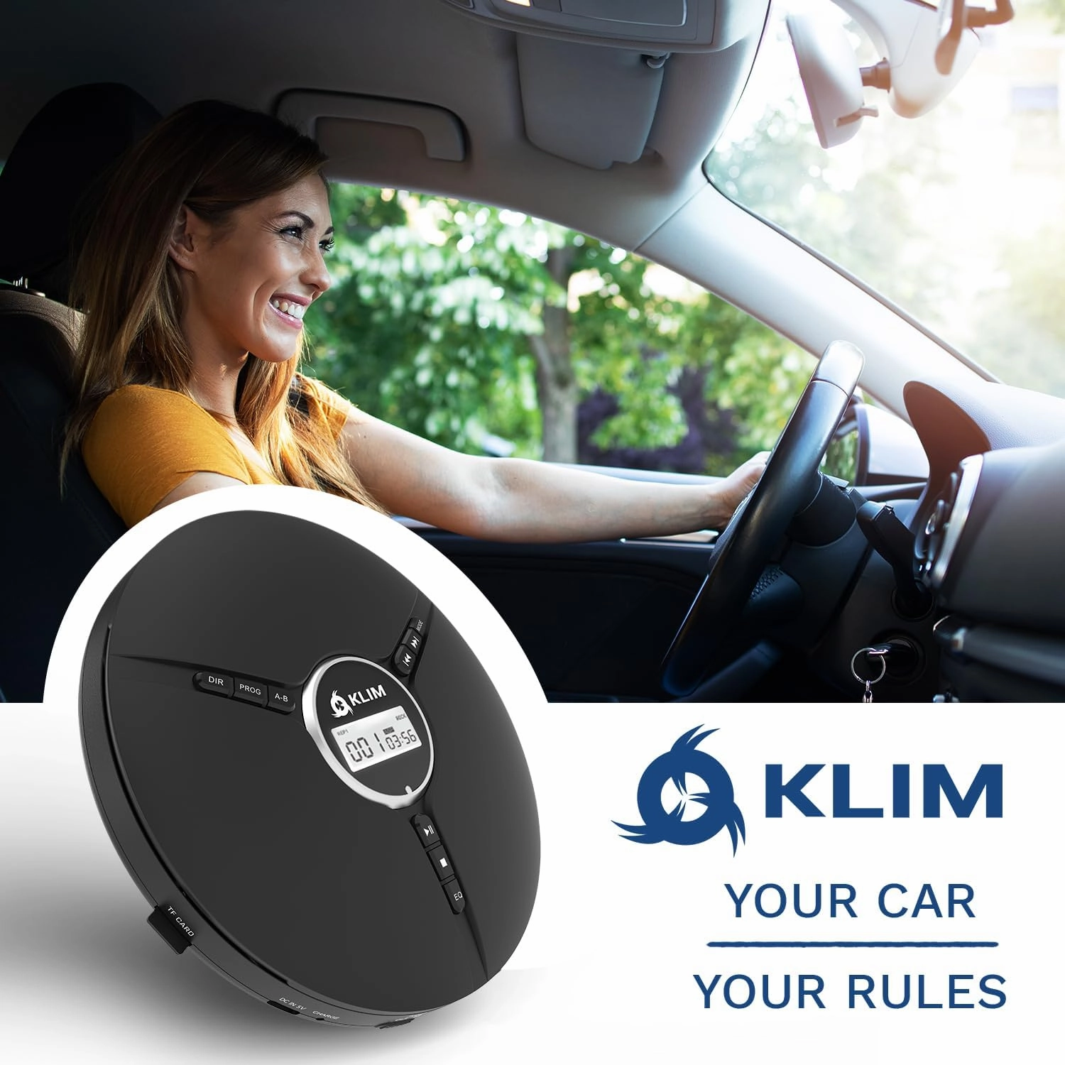 KLIM Discman Portable CD Player with Headphones, Built-in Battery - New - CD Players for Home, Car - Compatible w/SD Card, CD, CD-R, CD-RW, MP3, WMA - 5 EQ Effects - Walkman CD Player - Black