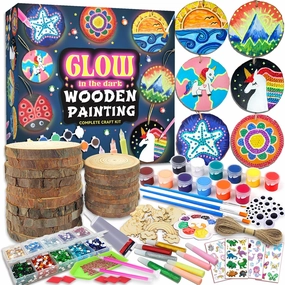 klmars Kids Wooden Painting Kit-Glow in The Dark-Arts & Crafts Gifts for Boys Girls Ages 5-12-Easter Craft Activities Kits - Creative Art Toys for 5, 6, 7, 8, 9, 10, 11 & 12 Year Old Kids
