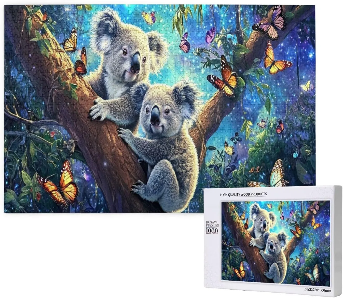 Koala Night Jungle Exploration, 1000 Pcs Wooden Puzzle for Adults, Use Your Imagination to The Fullest，Brainstorming for Stress Relief，Creative Activity Hobbies，Enjoy The Process