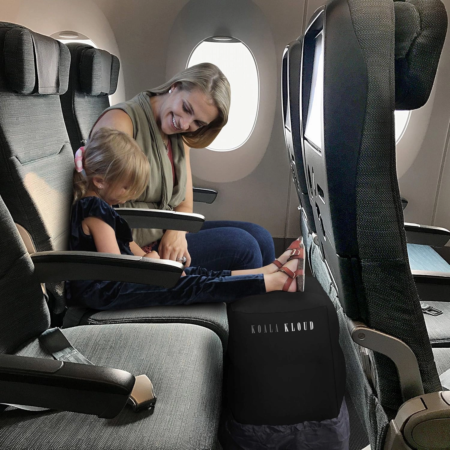 Koala Kloud 3 Height Travel Foot Rest - Gray Inflatable Foot Rest Pillow, Car Seat, Airplane Bed for Toddler Travel Essentials Kids Accessories