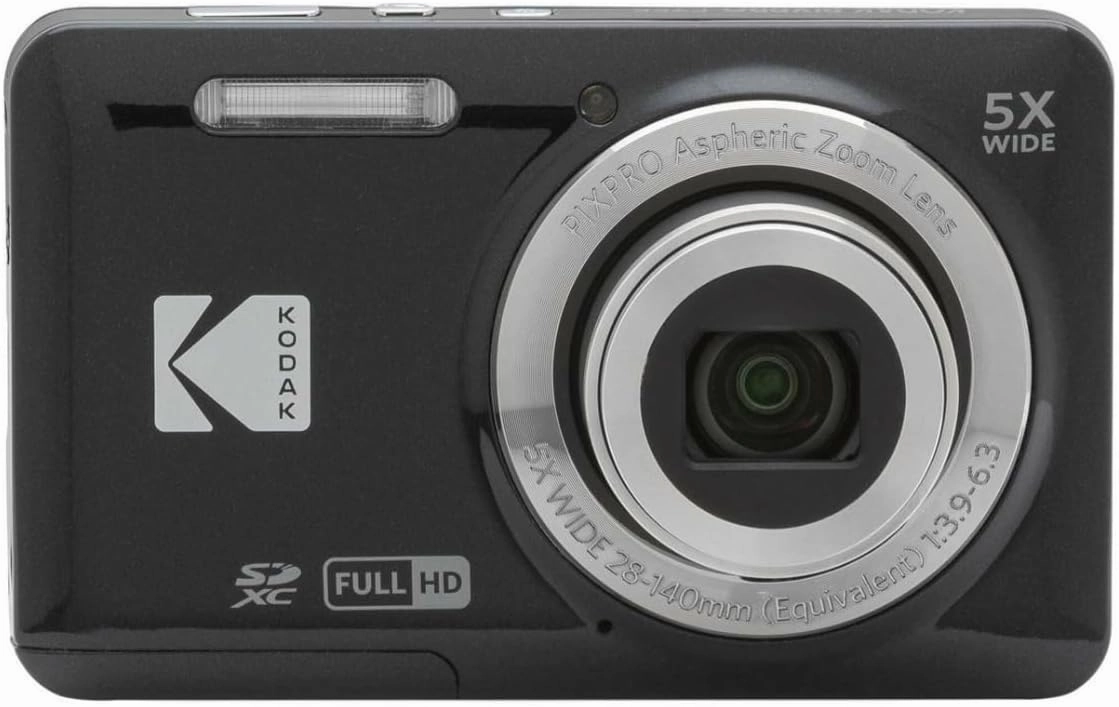 Kodak PIXPRO Friendly Zoom FZ55 Digital Camera (Black) Bundle with 32GB SD Card, Camera Case, and Battery Travel Charger (4 Items)