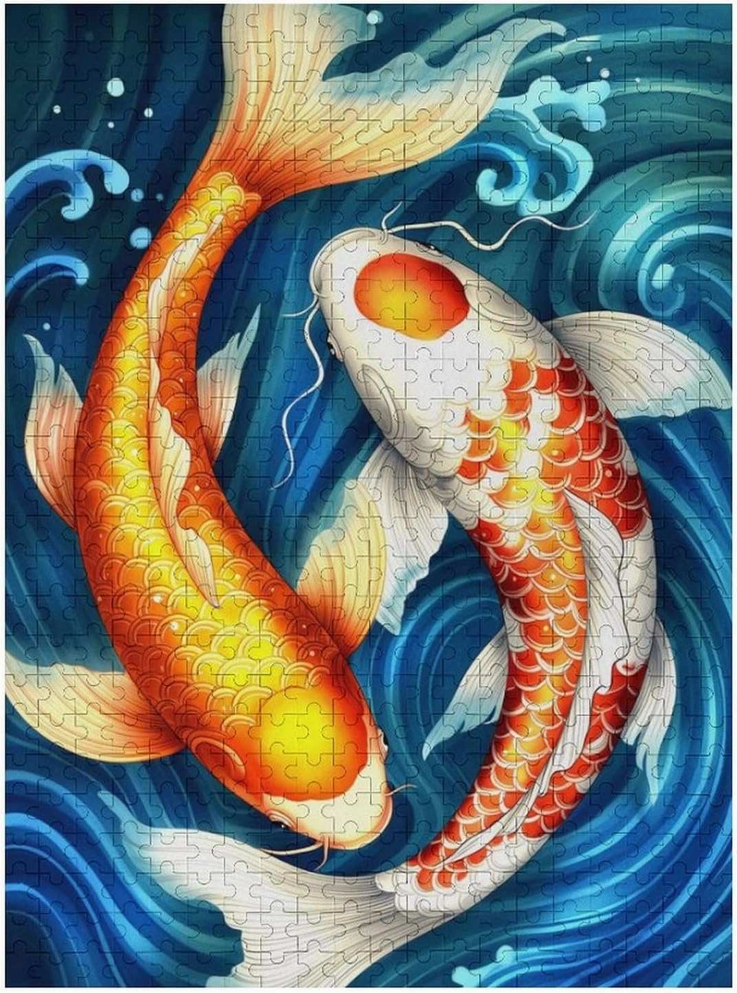 Koi Fish Puzzle 500 Pieces – Colorful Fish Swimming in Pond, Elegant Nature Wooden Jigsaw Puzzle for Garden and Art Enthusiasts