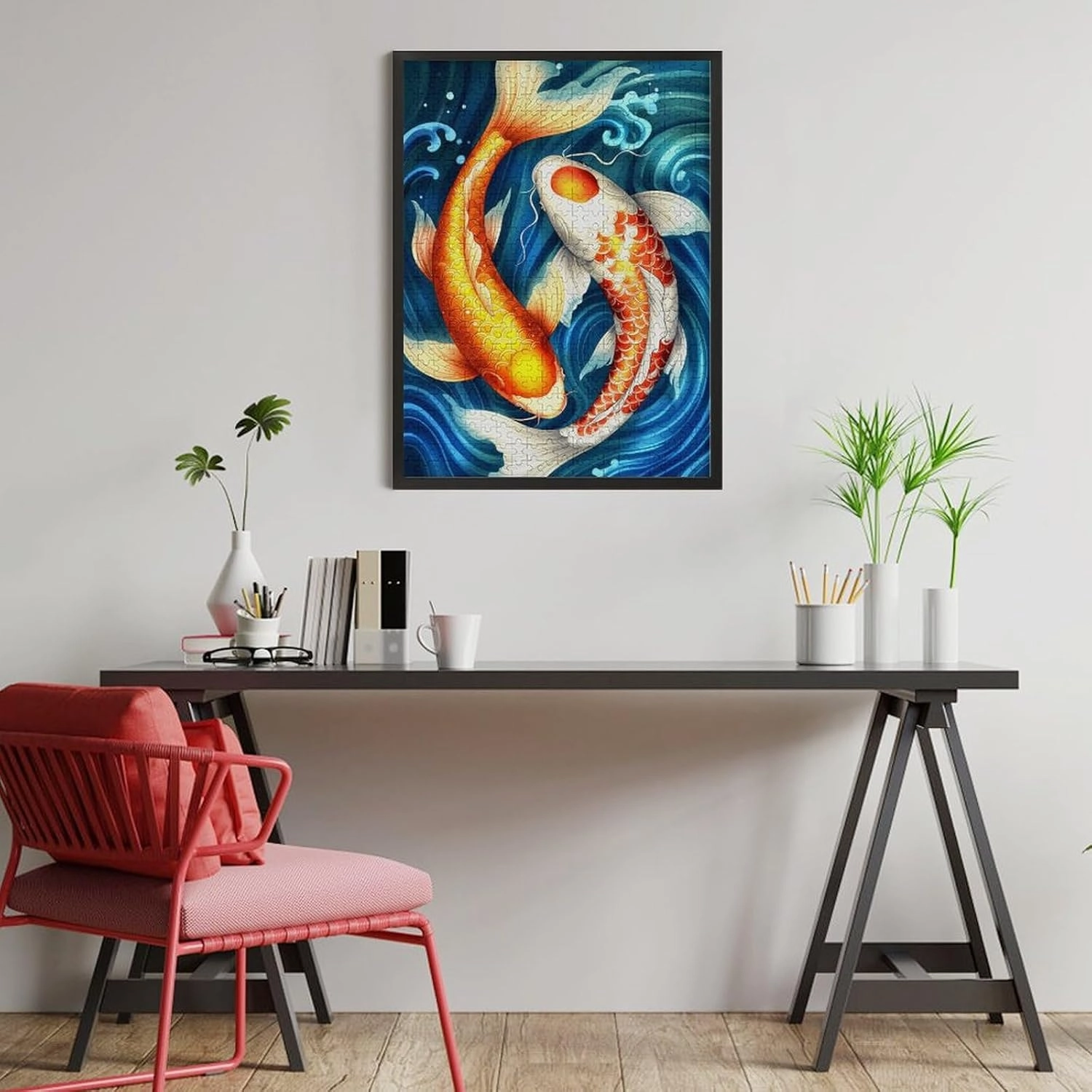 Koi Fish Puzzle 500 Pieces – Colorful Fish Swimming in Pond, Elegant Nature Wooden Jigsaw Puzzle for Garden and Art Enthusiasts