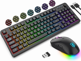 KOLMAX BT98 Wireless Keyboard and Mouse Combo,Triple Mode 2.4G/Wired/Bluetooth Gaming Keyboard and Mouse,Rechargeable Ergonomic RGB Backlit Light Up Keyboard Mouse with Knob for PC/Mac/Tablet