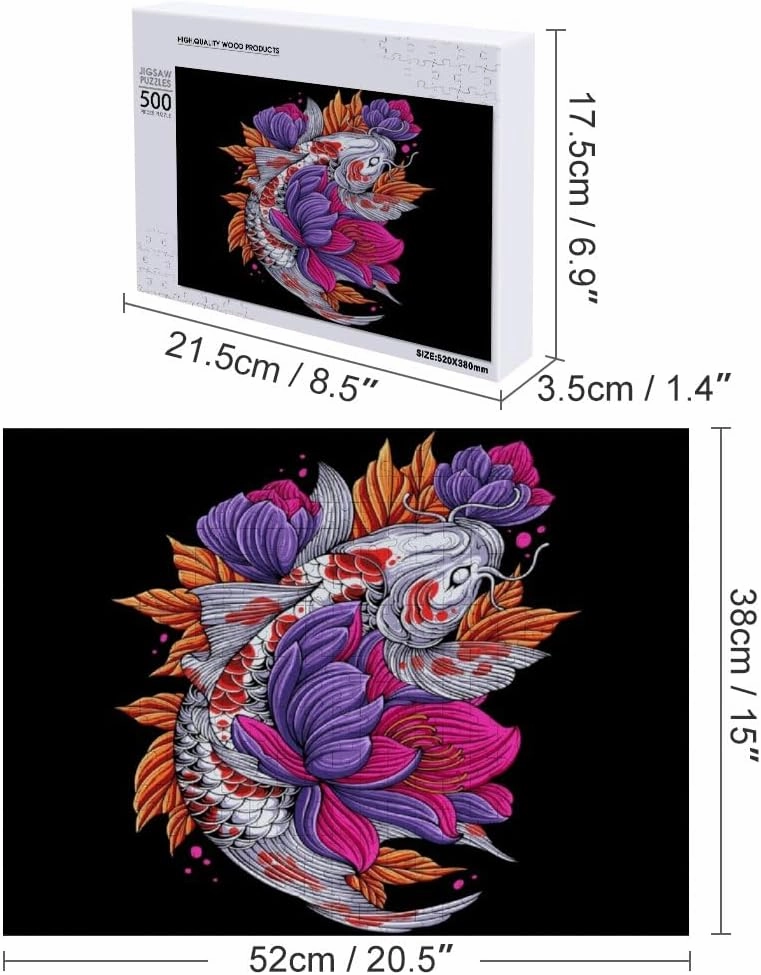 Kuizee Jigsaw Puzzle 500 Pieces Puzzle for Adults Colorful Koi Fish Flowers Educational Intellectual Decompressing Funny Family Games 11.5X15.7Inch
