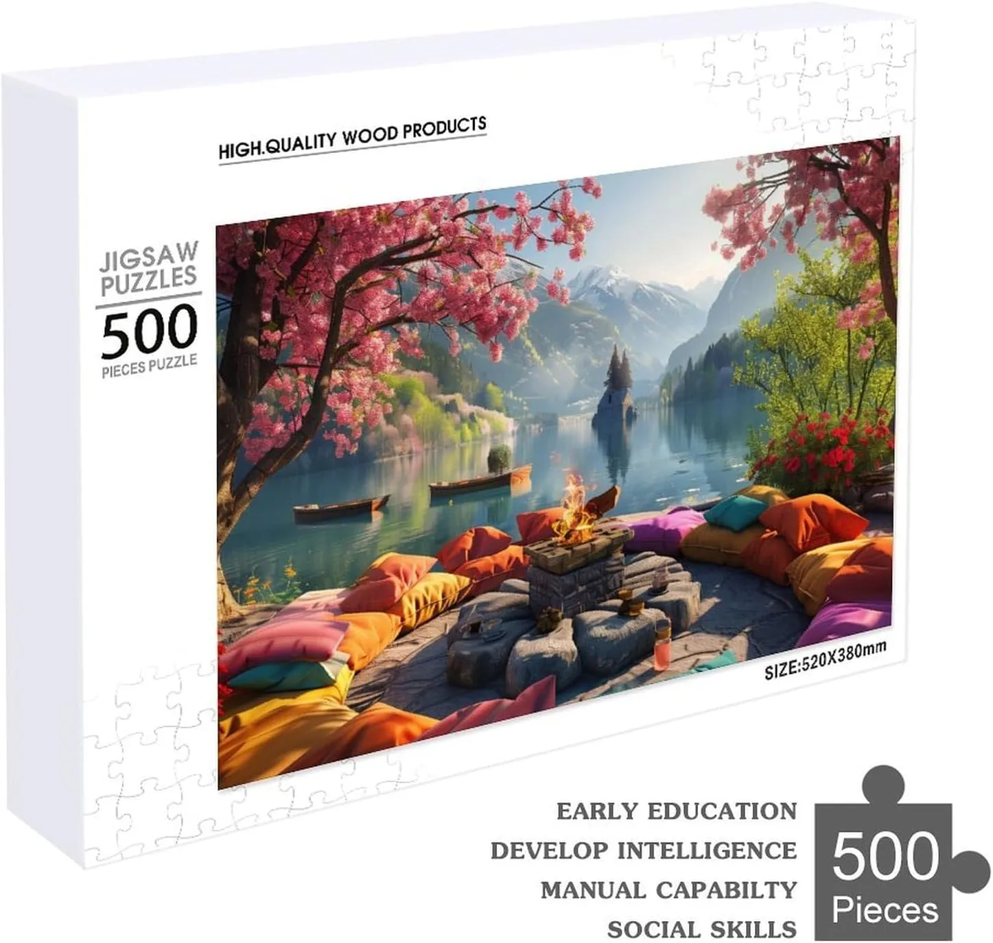 Lakeside Camping 500 Piece Jigsaw Puzzle,Natural Scenery Adult Jigsaw Puzzle,with Letters on Back,Home Decoration,500 PCS