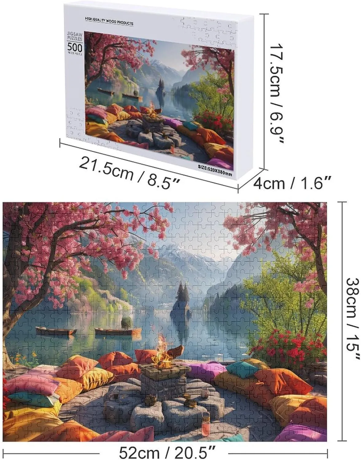 Lakeside Camping 500 Piece Jigsaw Puzzle,Natural Scenery Adult Jigsaw Puzzle,with Letters on Back,Home Decoration,500 PCS