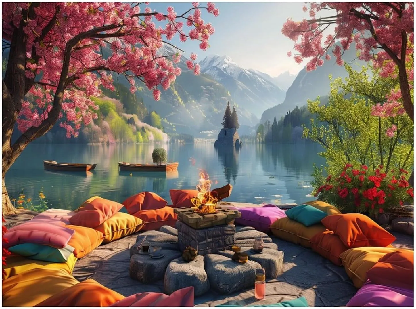 Lakeside Camping 500 Piece Jigsaw Puzzle,Natural Scenery Adult Jigsaw Puzzle,with Letters on Back,Home Decoration,500 PCS
