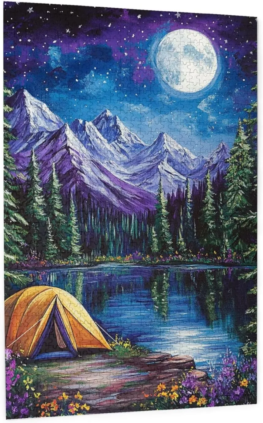 Lakeside Camping, Landscape Puzzle 1000 Pieces, Difficult Adult Entertainment Game, Wooden Jigsaw, Colorfuls and Full of Vitality, Challenging Brainstorming, Home Wall Art