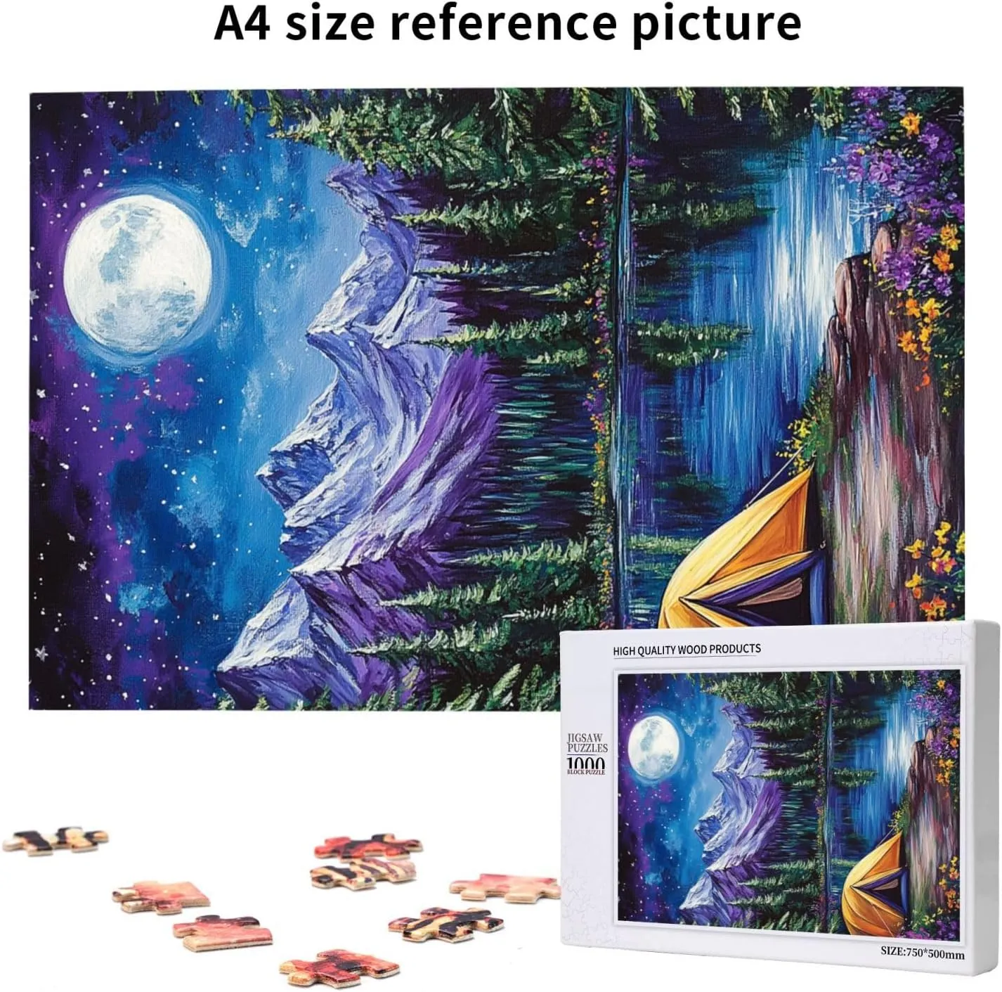 Lakeside Camping, Landscape Puzzle 1000 Pieces, Difficult Adult Entertainment Game, Wooden Jigsaw, Colorfuls and Full of Vitality, Challenging Brainstorming, Home Wall Art