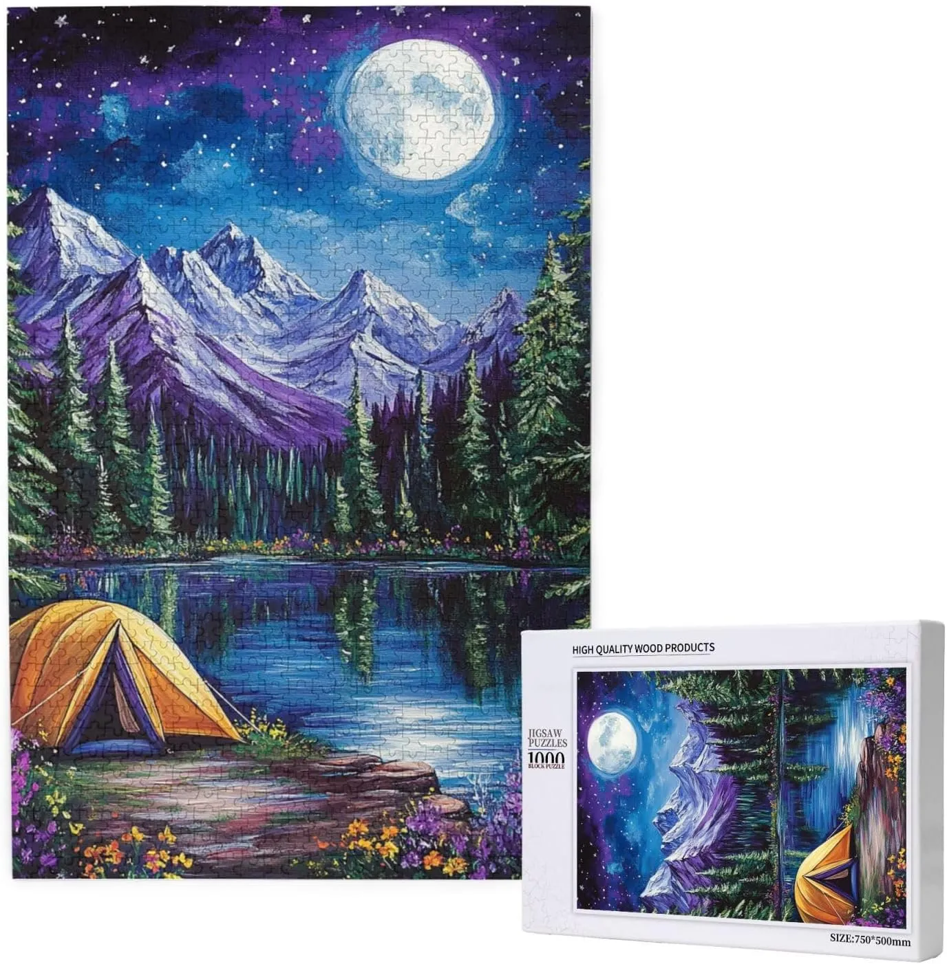 Lakeside Camping, Landscape Puzzle 1000 Pieces, Difficult Adult Entertainment Game, Wooden Jigsaw, Colorfuls and Full of Vitality, Challenging Brainstorming, Home Wall Art
