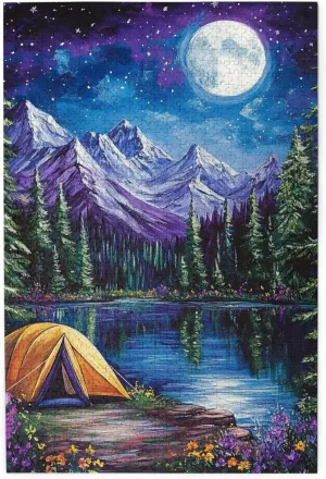 Lakeside Camping, Landscape Puzzle 1000 Pieces, Difficult Adult Entertainment Game, Wooden Jigsaw, Colorfuls and Full of Vitality, Challenging Brainstorming, Home Wall Art