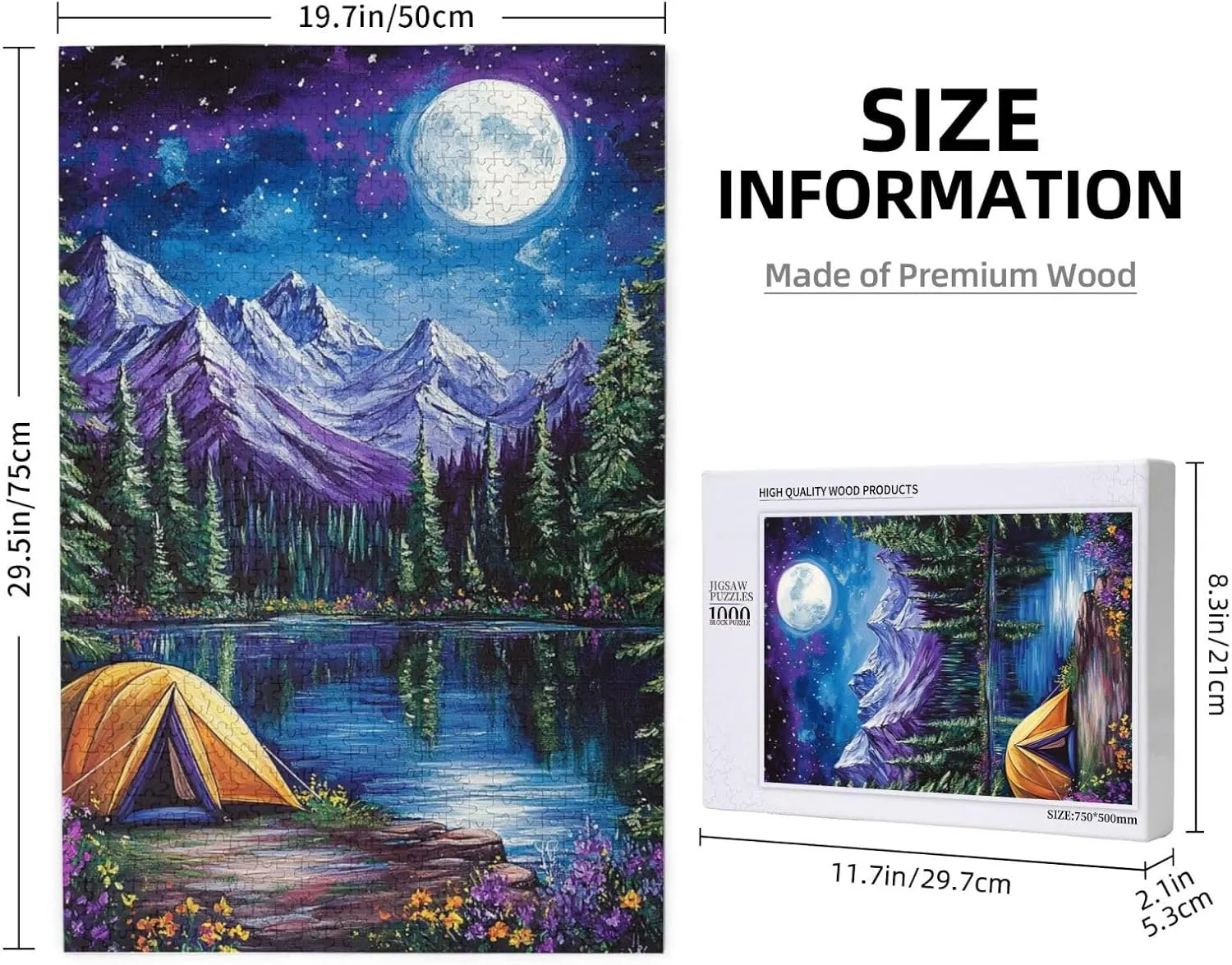 Lakeside Camping, Landscape Puzzle 1000 Pieces, Difficult Adult Entertainment Game, Wooden Jigsaw, Colorfuls and Full of Vitality, Challenging Brainstorming, Home Wall Art