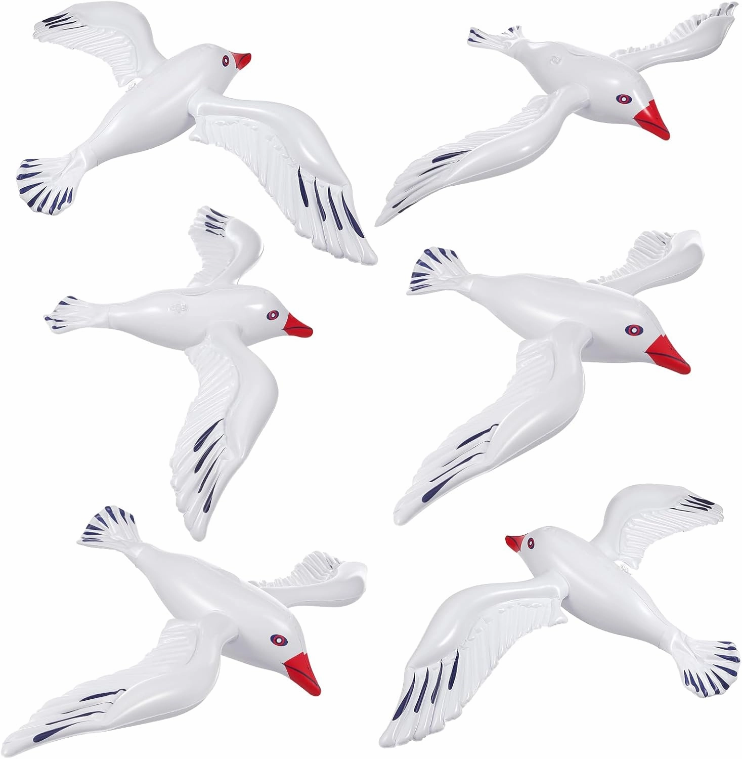 Large Realistic Seagull Balloons 6pcs Inflatable Seagull for Beach Pool Party, Reusable Pvc Sea Birds for Kids, White, 24.4 X 13.77 X 3.93 Inches
