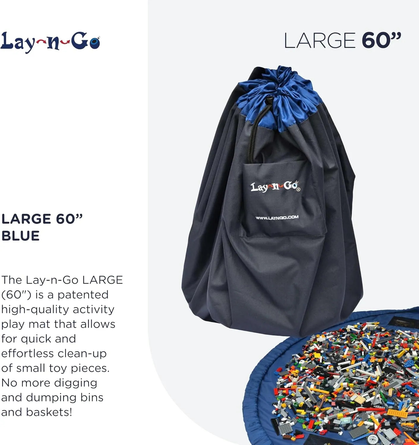 Lay-n-Go 2-in-1 Portable Drawstring Toys Storage Organizer and Play Mat for Room and Travel, Made for Kids and Toddlers with a Durable Patented Design