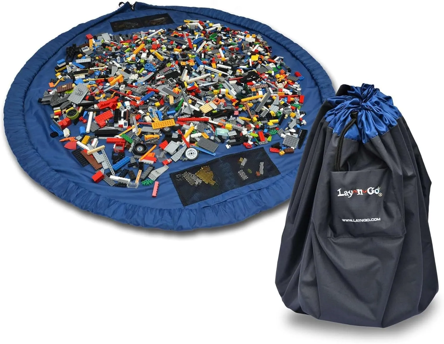 Lay-n-Go 2-in-1 Portable Drawstring Toys Storage Organizer and Play Mat for Room and Travel, Made for Kids and Toddlers with a Durable Patented Design