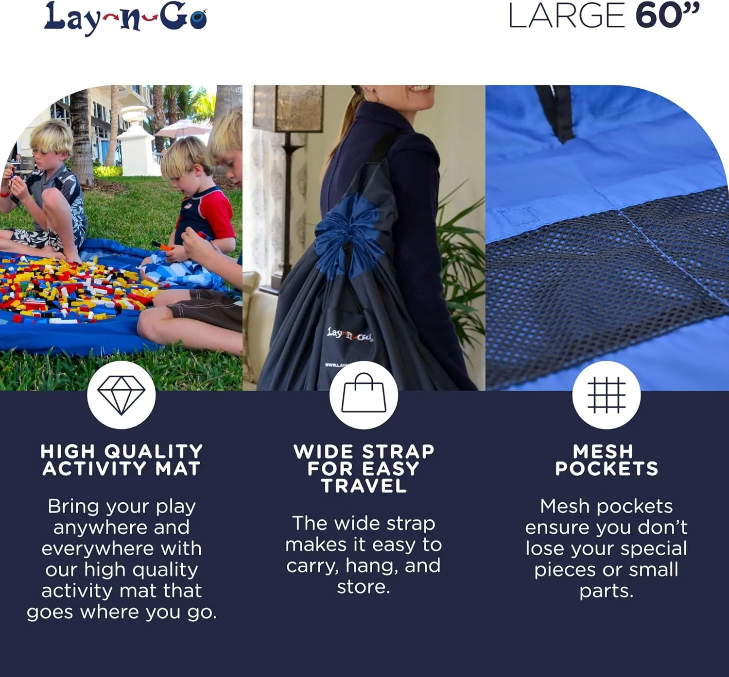Lay-n-Go 2-in-1 Portable Drawstring Toys Storage Organizer and Play Mat for Room and Travel, Made for Kids and Toddlers with a Durable Patented Design