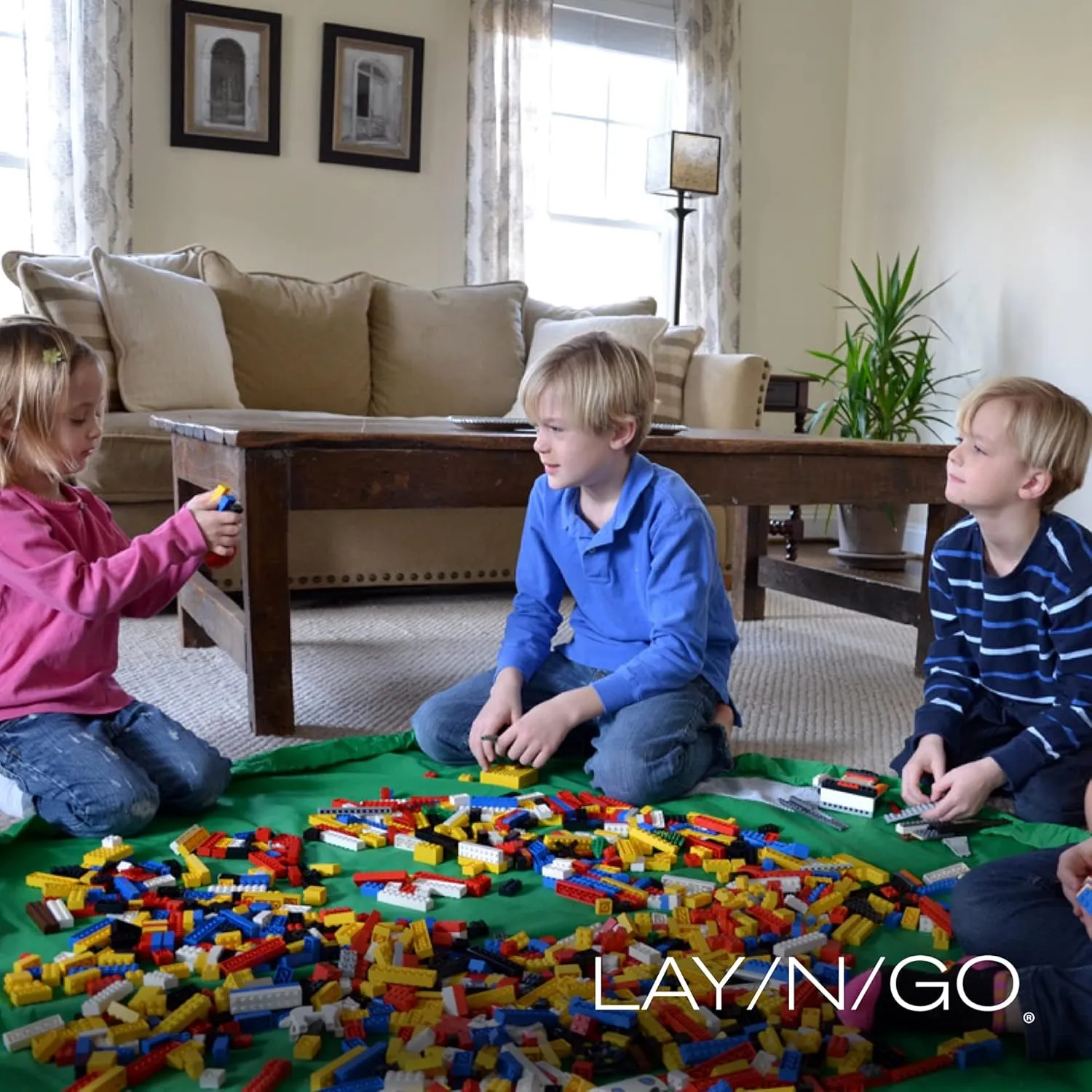 Lay-n-Go 2-in-1 Portable Drawstring Toys Storage Organizer and Play Mat for Room and Travel, Made for Kids and Toddlers with a Durable Patented Design