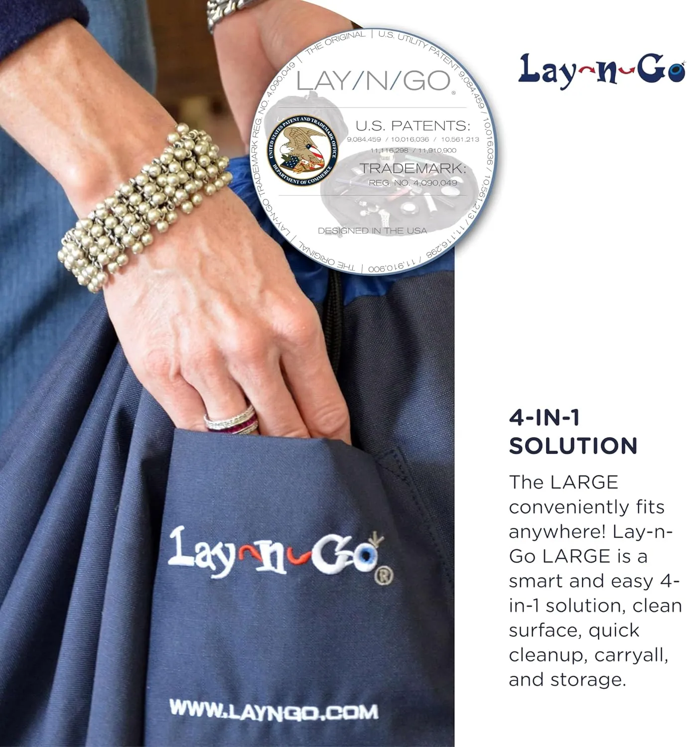 Lay-n-Go 2-in-1 Portable Drawstring Toys Storage Organizer and Play Mat for Room and Travel, Made for Kids and Toddlers with a Durable Patented Design
