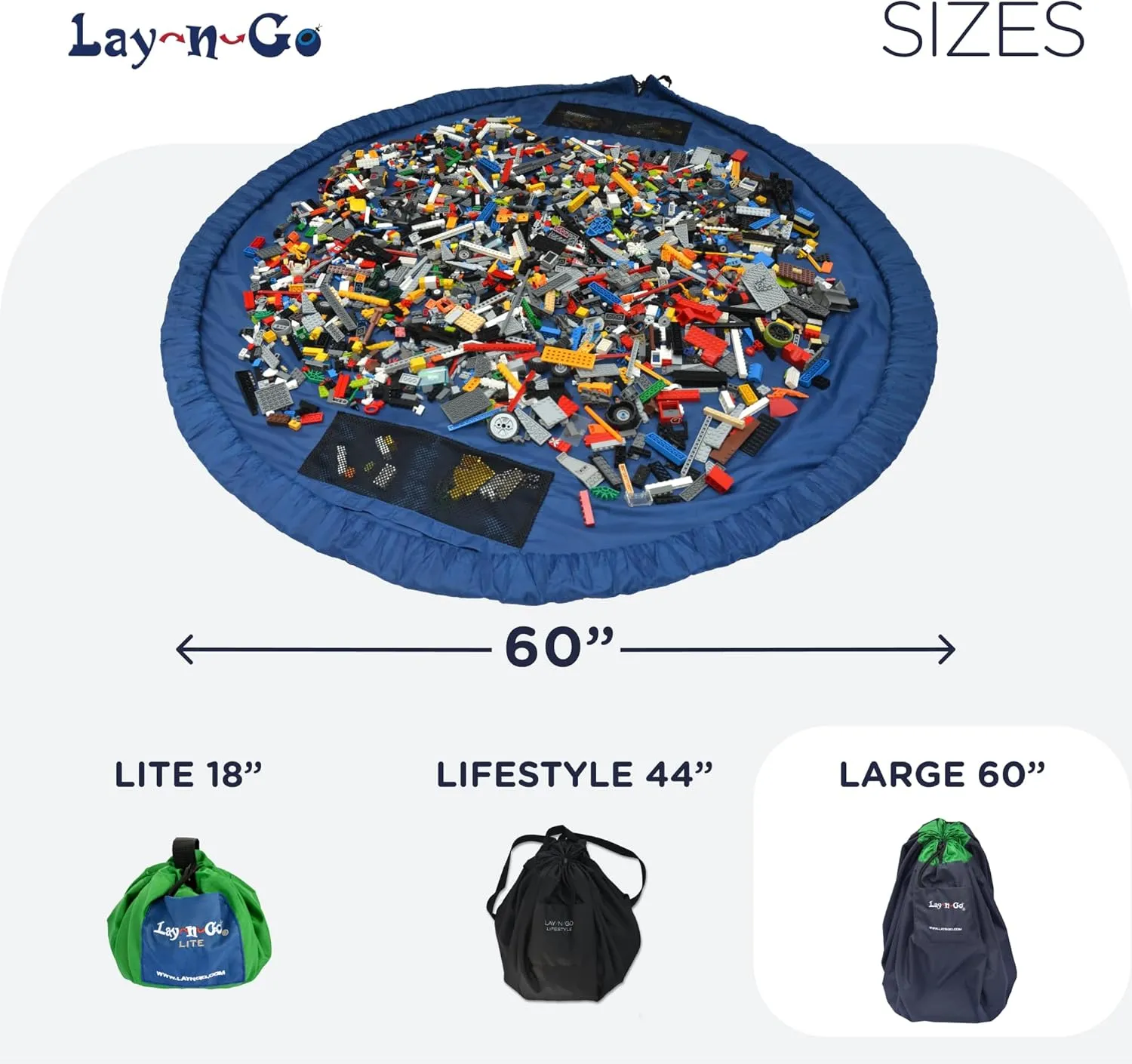 Lay-n-Go 2-in-1 Portable Drawstring Toys Storage Organizer and Play Mat for Room and Travel, Made for Kids and Toddlers with a Durable Patented Design