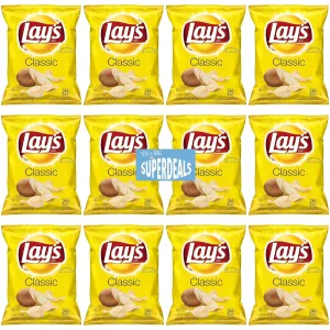 Lay's Classic Potato Chips | Value Pack Bundled by SUPERDEALS | 1.5 Oz Bag | Classic | Pack of 12 with mystery gift