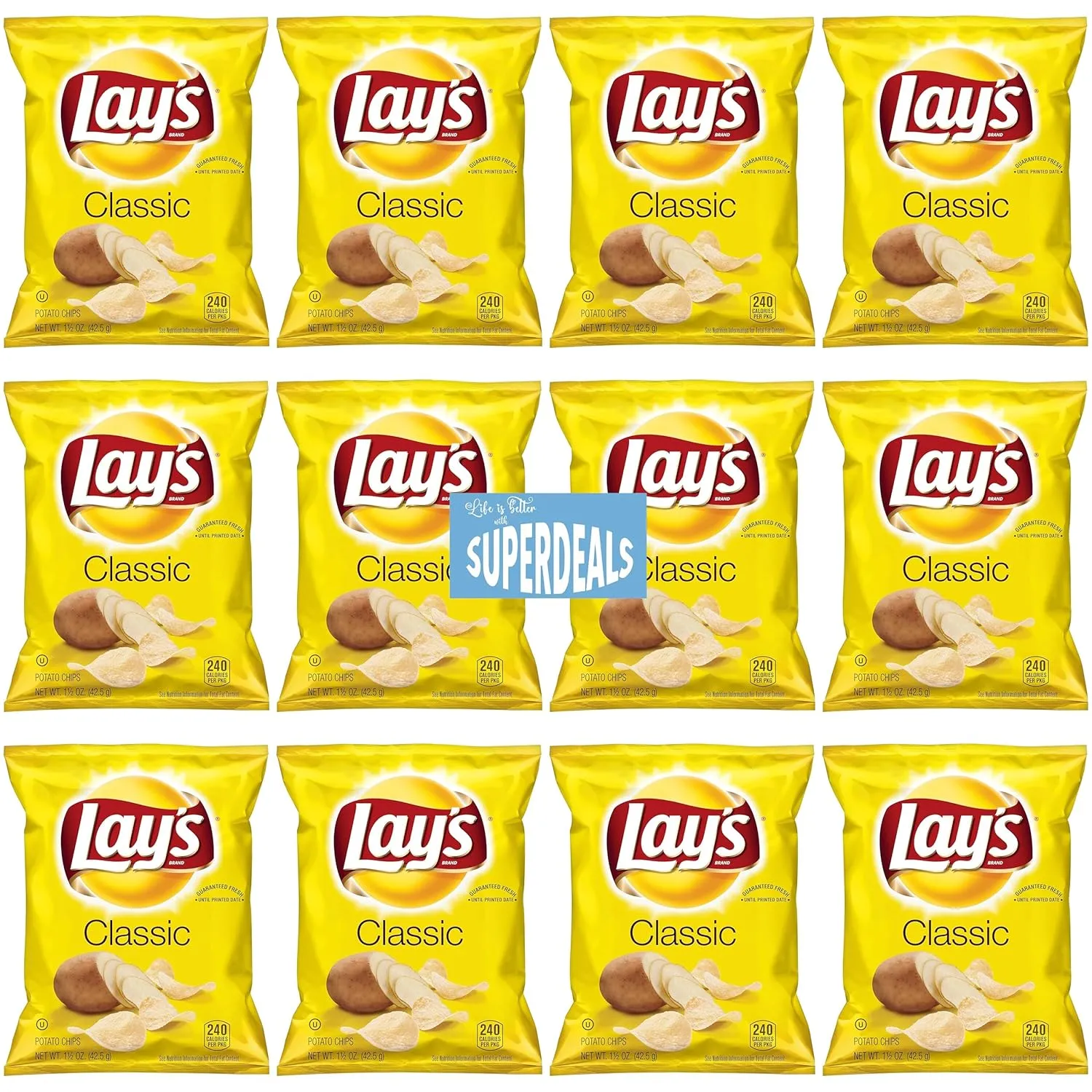 Lay's Classic Potato Chips | Value Pack Bundled by SUPERDEALS | 1.5 Oz Bag | Classic | Pack of 12 with mystery gift