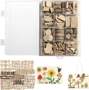 LAZACA Wood Craft Kits DIY for Kids Ages 5-20 Wooden Unfinished Toys Art Paint Bulk Craft Sticks Garden Playset Loose Parts Play Materials 250 Pcs/19.5X13X3.5cm
